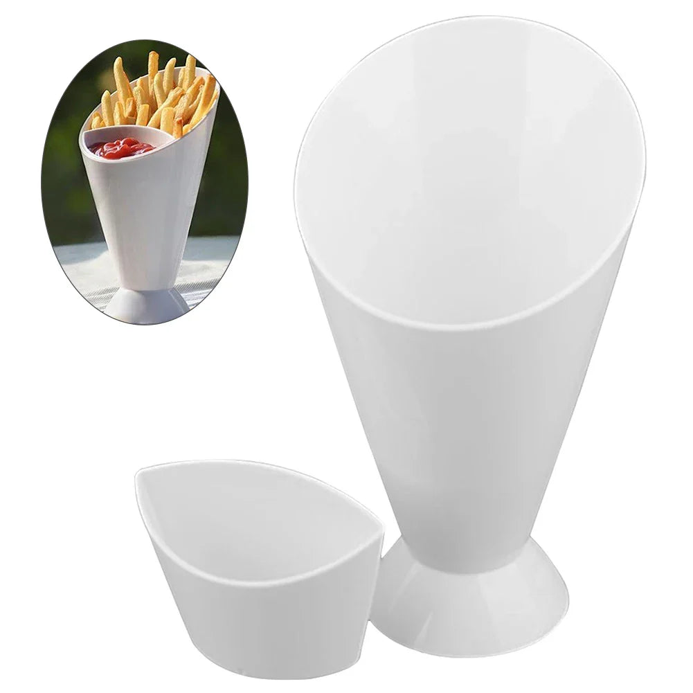 Fries Shelf Holder Assorted Sauce Chips Dip Snack Cone Stand Plastic Dip Cup Two Cup-mouth Tableware Tray Container Kitchen Tool