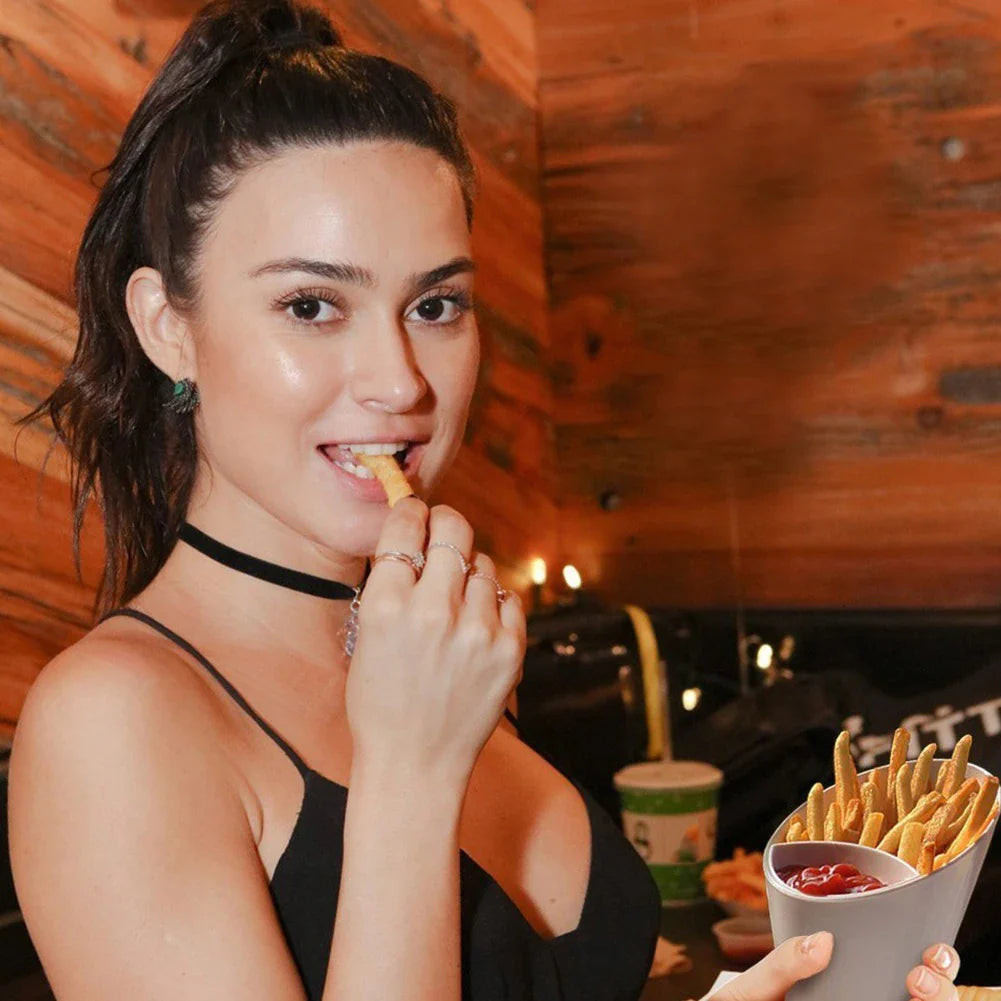 Fries Shelf Holder Assorted Sauce Chips Dip Snack Cone Stand Plastic Dip Cup Two Cup-mouth Tableware Tray Container Kitchen Tool