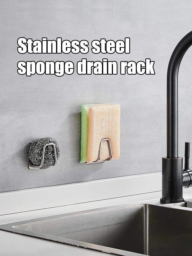 2pcs of stainless steel storage rack sink sponge rack for sponge steel wire balls drainage paste sink inner wall kitchen supplie