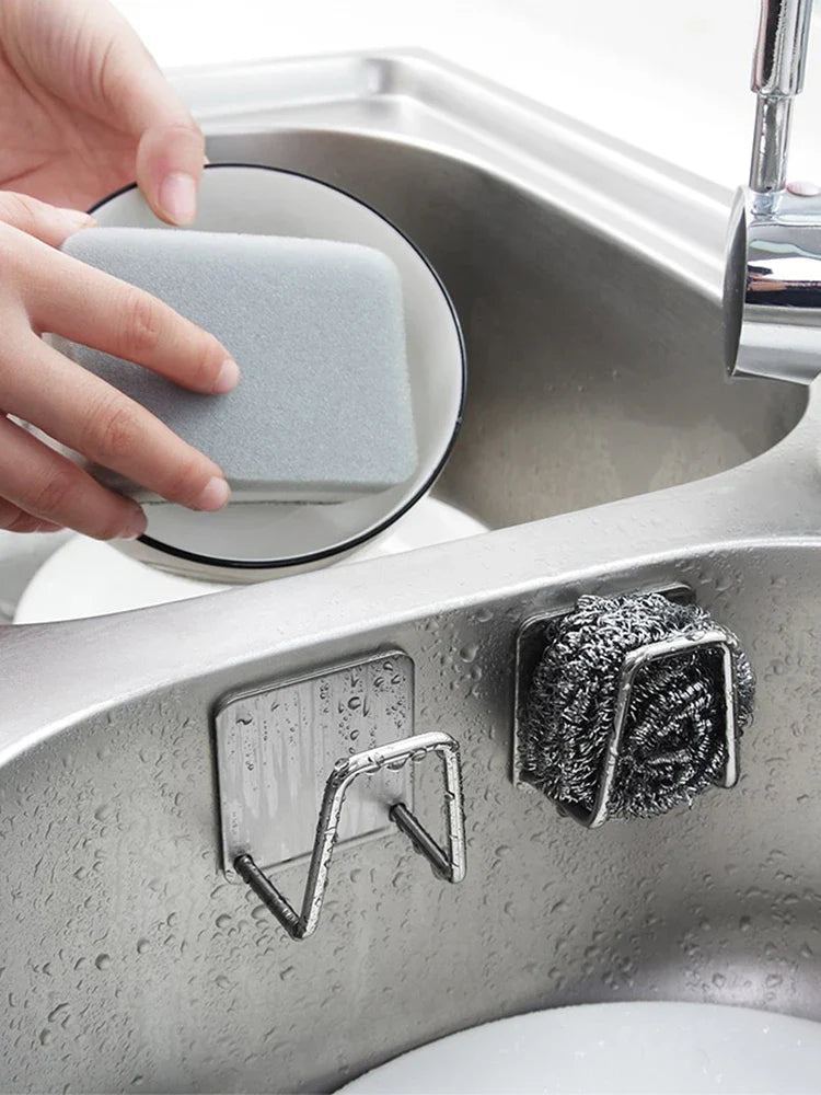 2pcs of stainless steel storage rack sink sponge rack for sponge steel wire balls drainage paste sink inner wall kitchen supplie