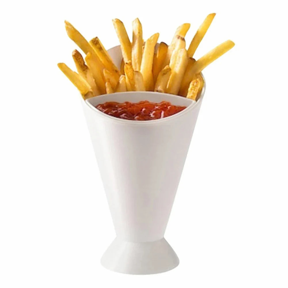 Fries Shelf Holder Assorted Sauce Chips Dip Snack Cone Stand Plastic Dip Cup Two Cup-mouth Tableware Tray Container Kitchen Tool